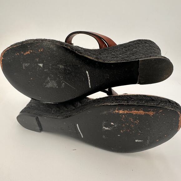 Burberry Leather Brown Wedge Espadrille Thong Heels Sandals Size 39 / 9 - Picture 5 of 10